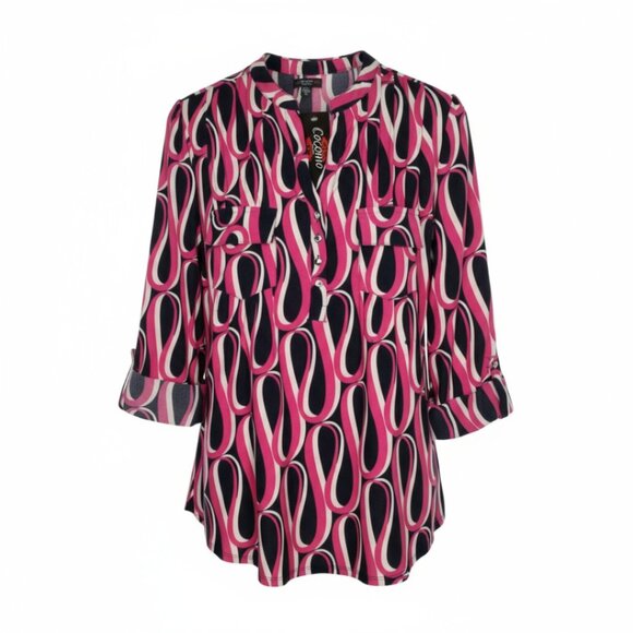 Cocomo Women's Plus Size 1X Pink Multi Color Pintuck 3/4 Sleeve Blouse Top - Picture 1 of 9